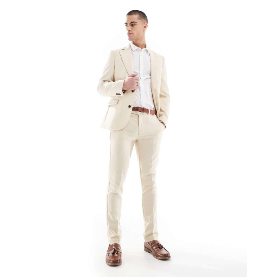 ASOS DESIGN - Skinny pantalon van wolmix in stone weefsel-Neutraal Multicolor