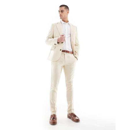 ASOS DESIGN - Skinny pantalon van wolmix in stone weefsel-Neutraal