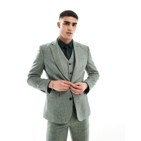 ASOS DESIGN - Slim-fit colbert van wolmix in flessengroen tweed