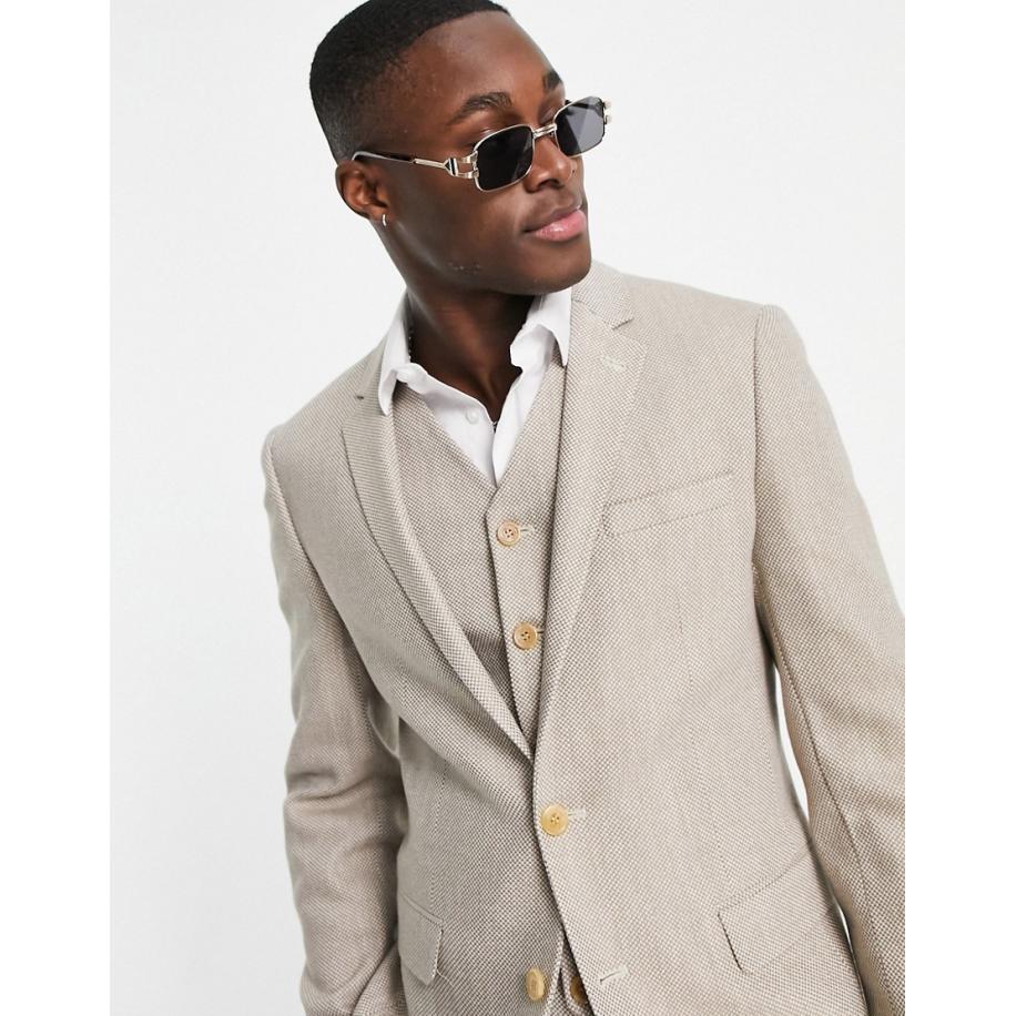 ASOS DESIGN - Super skinny colbert van wolmix in beige tweed-Neutraal Multicolor