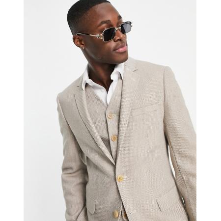 ASOS DESIGN - Super skinny colbert van wolmix in beige tweed-Neutraal