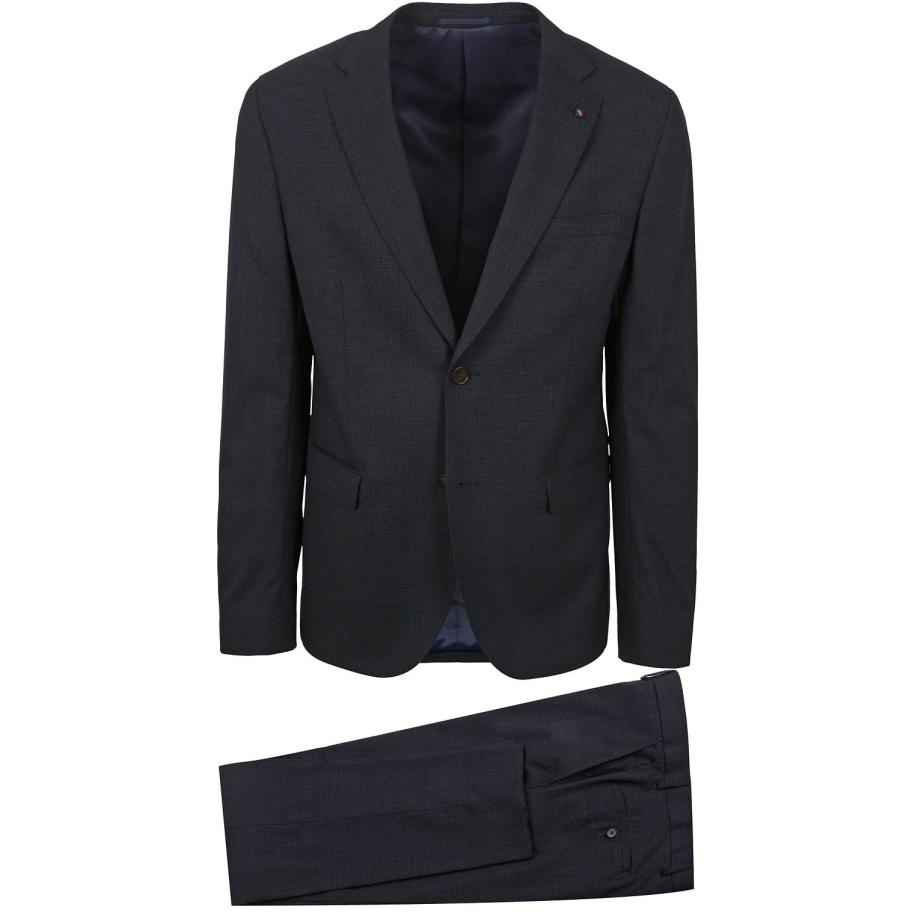 Suitable Strato Pied De Poule Kostuum Wol Navy Blauw