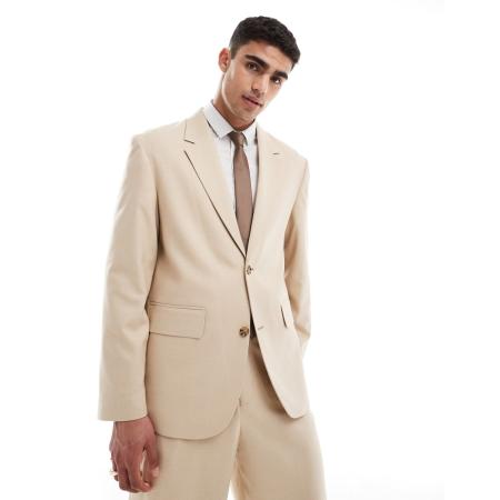 ASOS DESIGN Wedding - Ruimvallend colbert in camel microtextuur-Neutraal