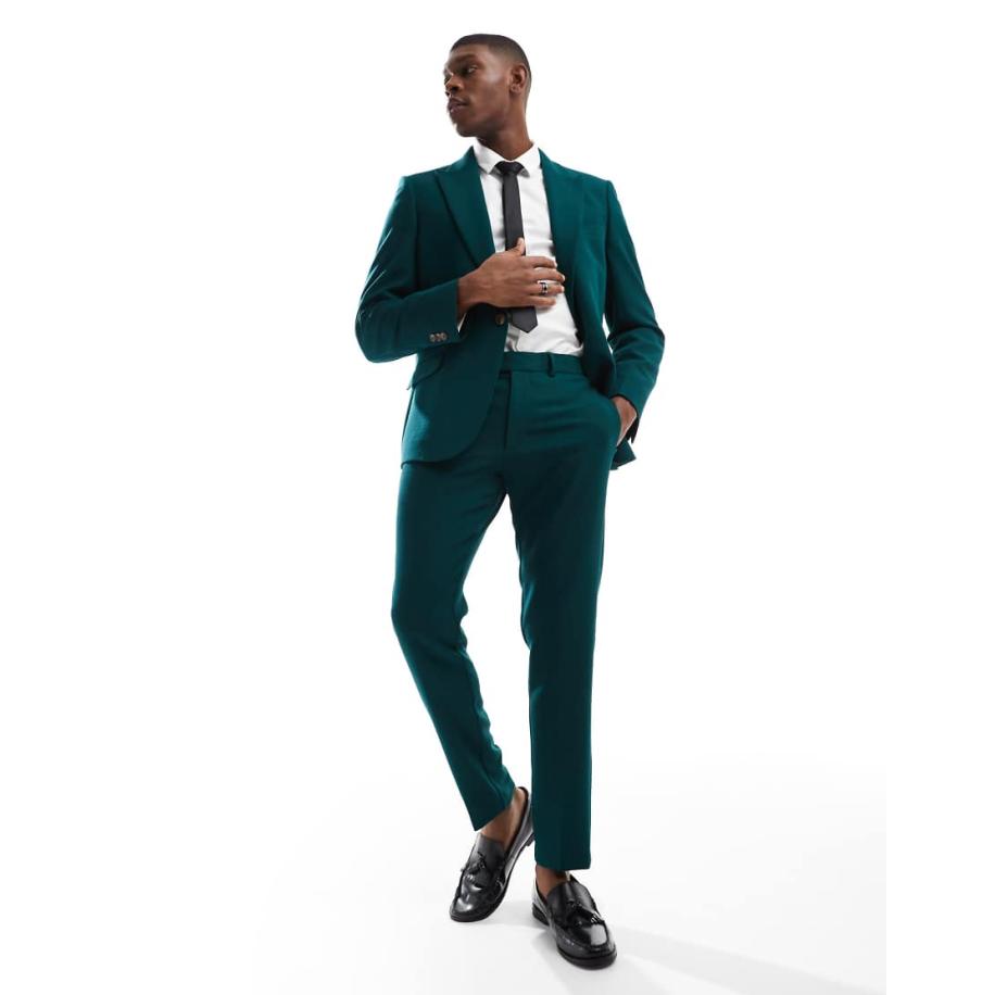 ASOS DESIGN - Skinny pantalon met slubtextuur in groen Groen