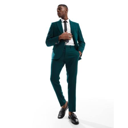 ASOS DESIGN - Skinny pantalon met slubtextuur in groen