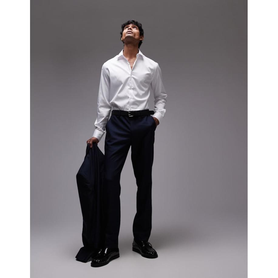 Topman - Smalle pantalon in marineblauw Blauw