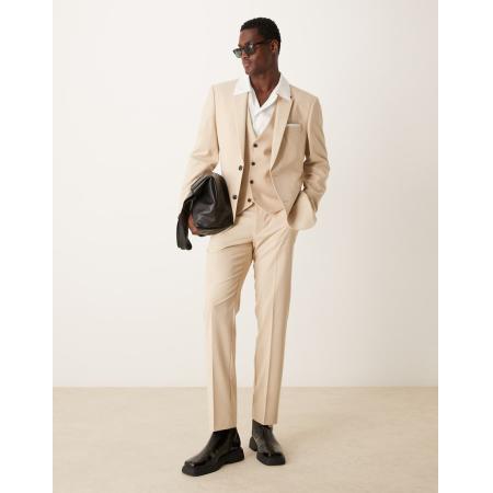 ASOS DESIGN - Slim fit pantalon in kiezelkleur-Neutraal