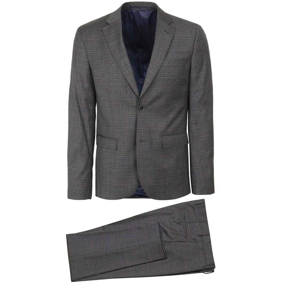 Suitable Kostuum Toulon Wol Check Grijs Bruin Bruin