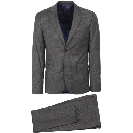 Suitable Kostuum Toulon Wol Check Grijs Bruin