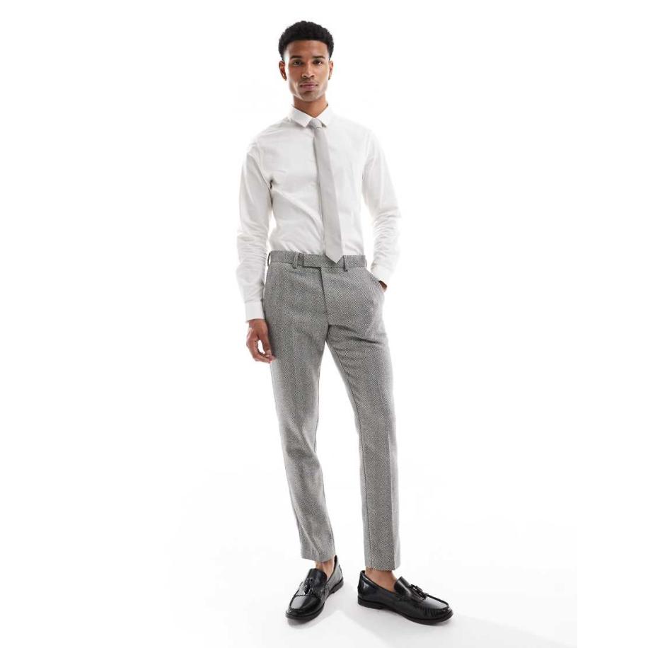 ASOS DESIGN - Skinny pantalon van wolmix in grijs Grijs