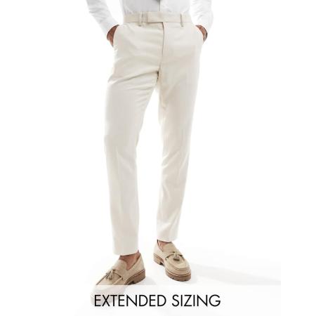 ASOS DESIGN Wedding - Skinny pantalon in stone met getextureerde basketweave-Neutraal