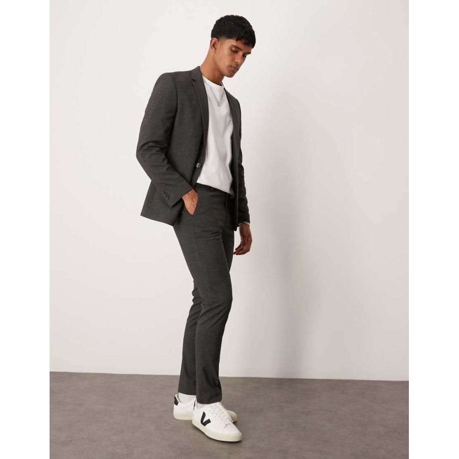 ASOS DESIGN - Skinny pantalon in peper-en-zout textuur-Grijs Grijs