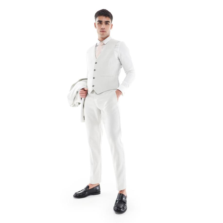 ASOS DESIGN - Smalle pantalon van wolmix in lichtgrijs Grijs