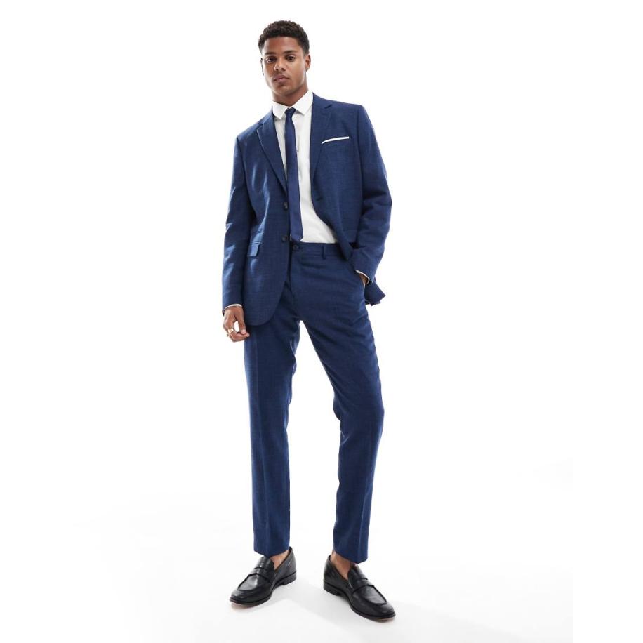 Selected - Slim-fit pantalon van linnenmix in donker marineblauw Blauw