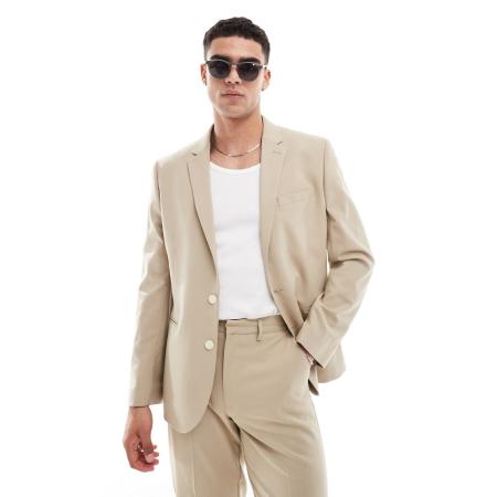 ASOS DESIGN - Smal colbert in donkere kiezelkleur-Neutraal