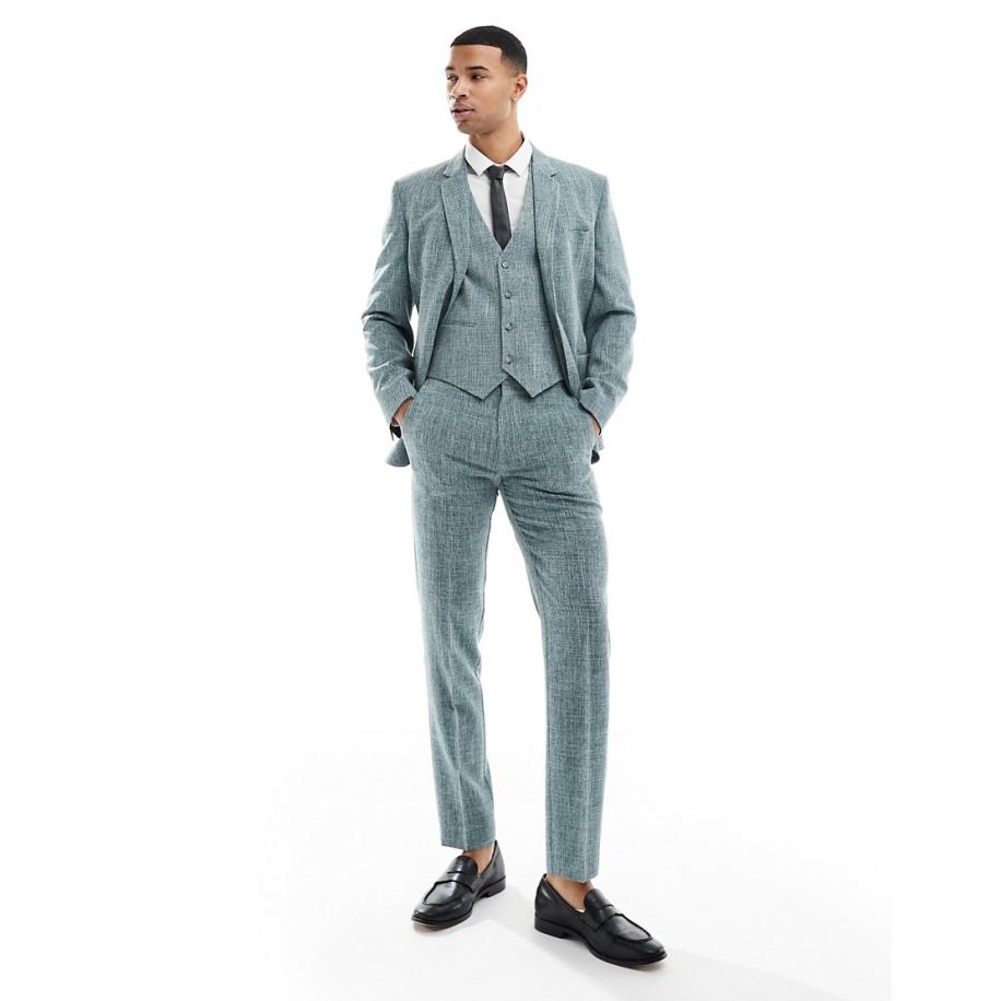 ASOS DESIGN Wedding - Smalle pantalon met crosshatch-patroon-Groen Groen