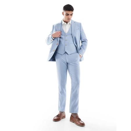 ASOS DESIGN - Slim-fit pantalon van geweven wolmix in blauw