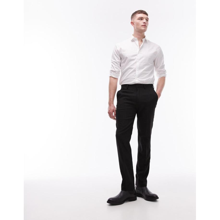 Topman - Smalle pantalon met stretch en textuur in zwart Zwart