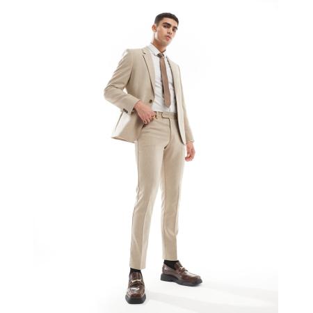 ASOS DESIGN - Skinny pantalon van wolmix met textuur in camel-Neutraal