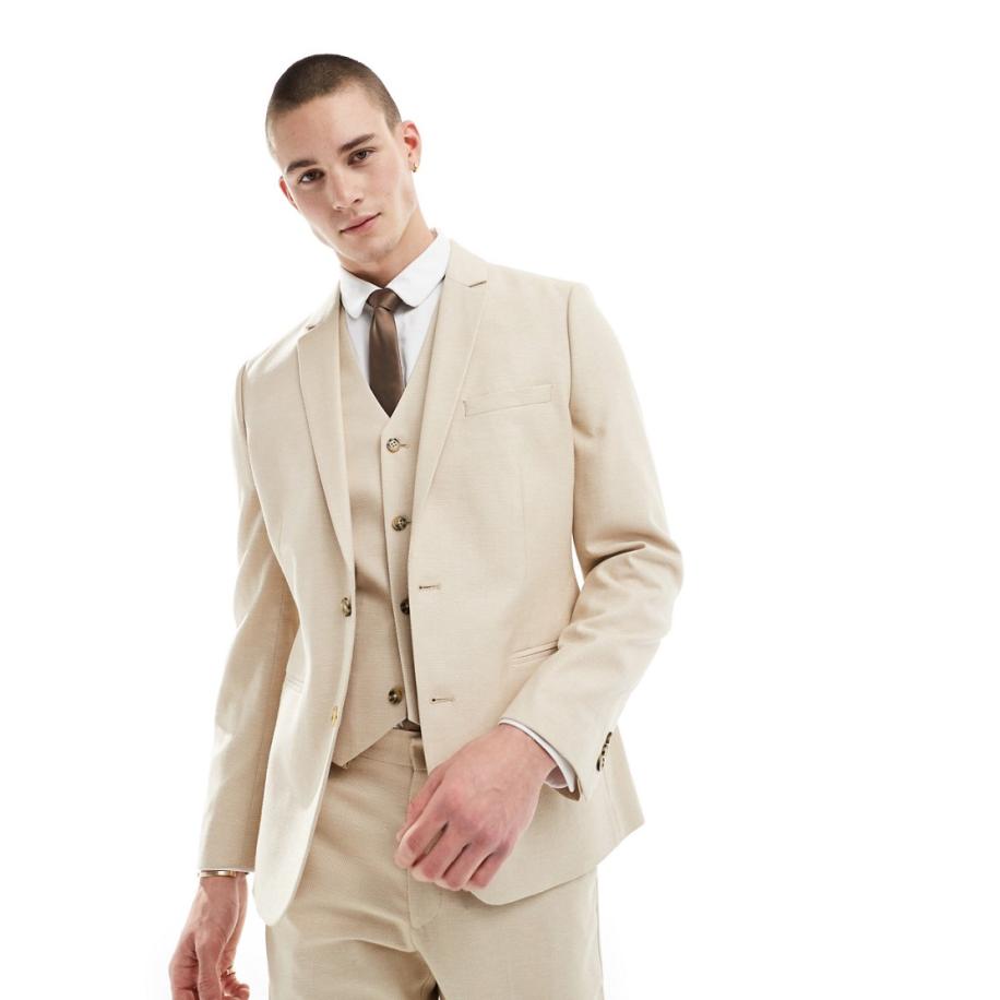 ASOS DESIGN wedding - Skinny colbert in kiezelkleur-Wit Wit