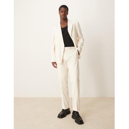 ASOS DESIGN - Smalle pantalon van geometrisch jacquard in crème-Wit