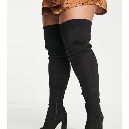 ASOS DESIGN Curve Kenni Over-de-knie-laarzen met blokhak in zwart