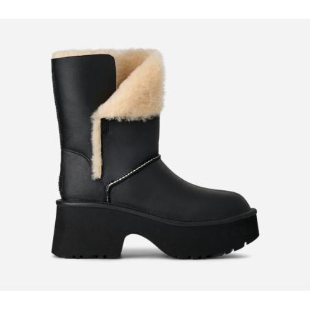 UGG® Classic Esmee Leather-laars in Black, Maat 39, Shearling