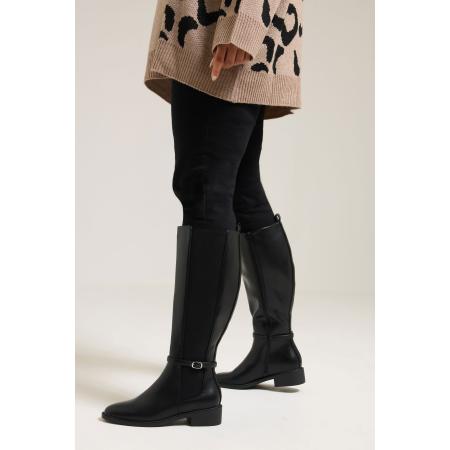 Yours Zwarte Kunstleren Gespkniehoge Rijlaarzen In Extra Brede Eeepasvormsize 43EEE