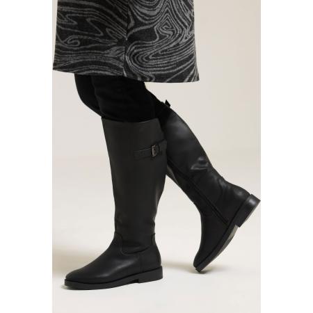 Yours Zwarte Imitatieleren Kniehoge Laarzen Met Gespdetail In Extra Brede Eeepasvormsize 43EEE