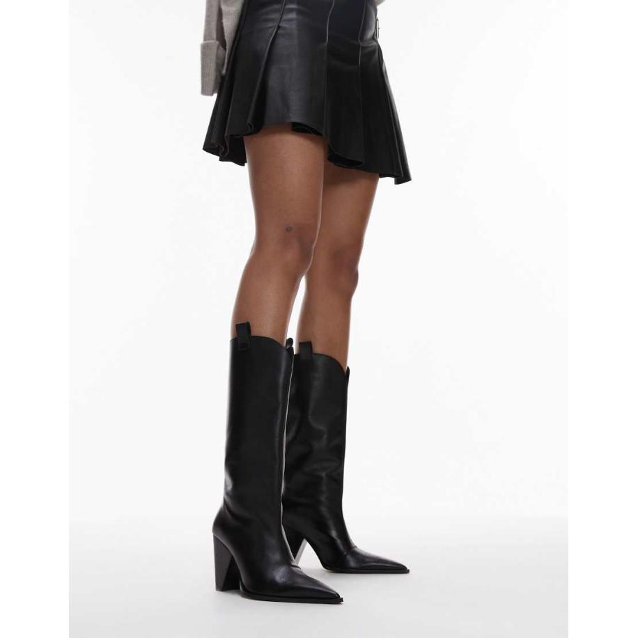 Topshop Remy Westernlaarzen van premium leer met hak in zwart Zwart