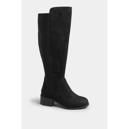 Yours Zwarte Elastische Knielaarzen Van Imitatiesuède Met Extra Brede Eeepasvormsize 42EEE