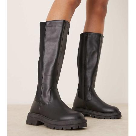 New Look Wide Fit Kniehoge laarzen met dikke zool in zwart