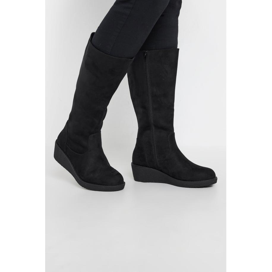 Yours Zwarte Imitatiesuède Sleehaklaarzen Met Extra Brede Eeepasvormsize 42EEE Zwart