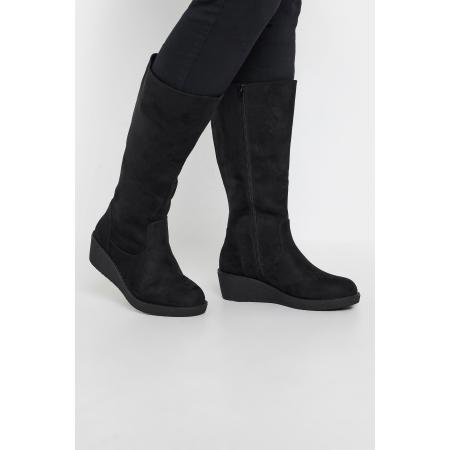 Yours Zwarte Imitatiesuède Sleehaklaarzen Met Extra Brede Eeepasvormsize 42EEE