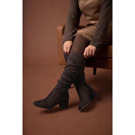 Yours Chocoladebruine Imitatiesuède Gerimpelde Kniehoge Laarzen In Standaard Pasvormsize Standard > 39