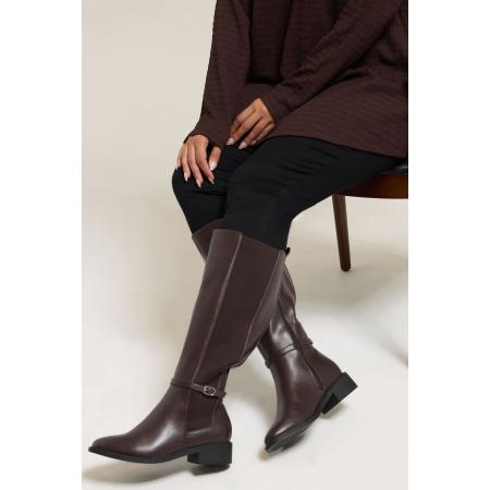 Yours Bruine Kunstleren Gespkniehoge Rijlaarzen In Extra Brede Eeepasvormsize 43EEE