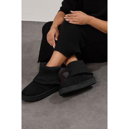 Yours Zwarte Enkellaarsjes Met Gebreide Manchetten Van Imitatiesuède In Extra Brede Eeepasvormsize 43EEE