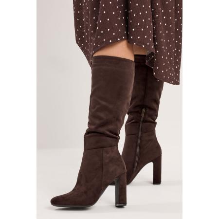 Yours Bruine Kniehoge Haklaarzen Met Imitatiesuède In Standaard Pasvormsize Standard > 41