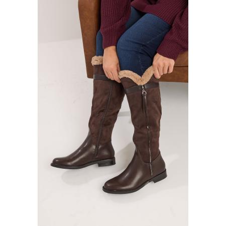 Yours Chocoladebruine Knielaarzen Met Imitatiesuède In Standaard Pasvormsize Standard > 41