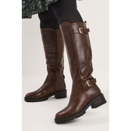 Yours Bruine Kunstleren Knielaarzen Met Gesp In Standaard Pasvormsize Standard > 41