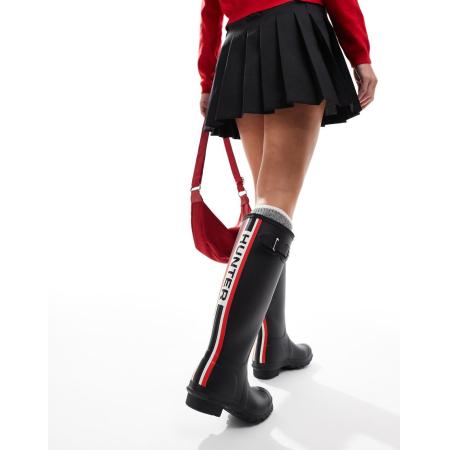 Hunter Original Lange regenlaarzen met driekleurig logo in zwart