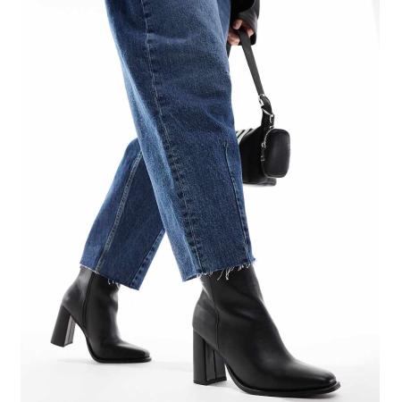 London Rebel Maddie Enkellaarzen met brede pasvorm en blokhak in zwart