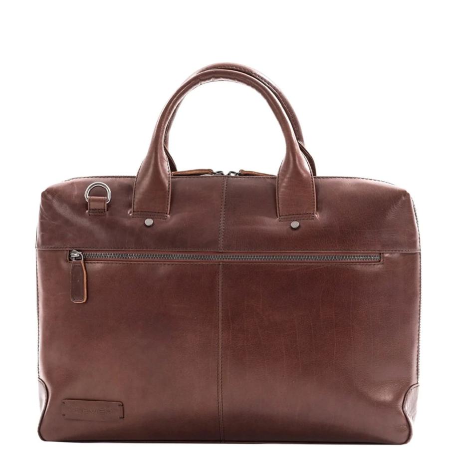 Plevier Flint Leren Dubbelvaks Laptoptas 15.6&apos;&apos; bruin Bruin