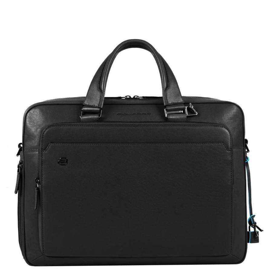 Piquadro Black Square Portfolio Computer Briefcase with iPad Compartment black Zwart