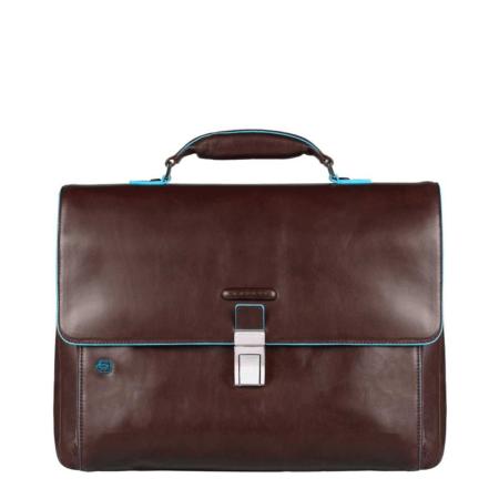 Piquadro Blue Square Exp. Computer Portfolio Briefcase mahogany