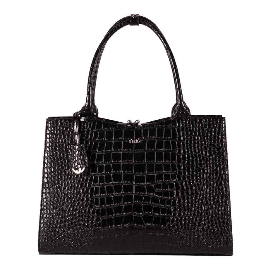 Business Bag crocodile 15.6 laptop tas voor dames -Black Zwart
