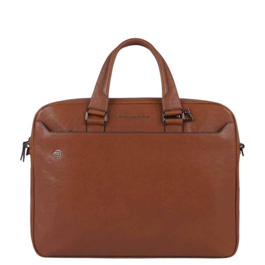 Piquadro Black Square Computer Portfolio Briefcase 2 Dividers tobacco Bruin