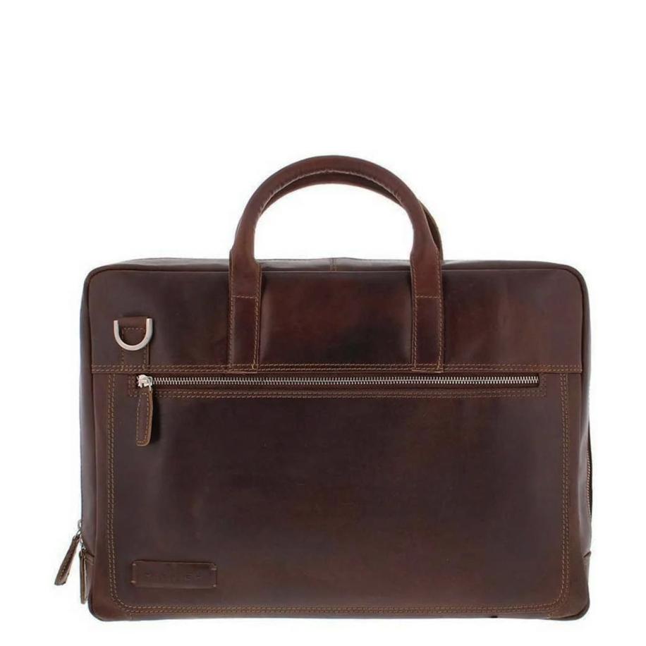 Plevier Vintage London Laptoptas 2 vaks 15.6 dark brown Bruin