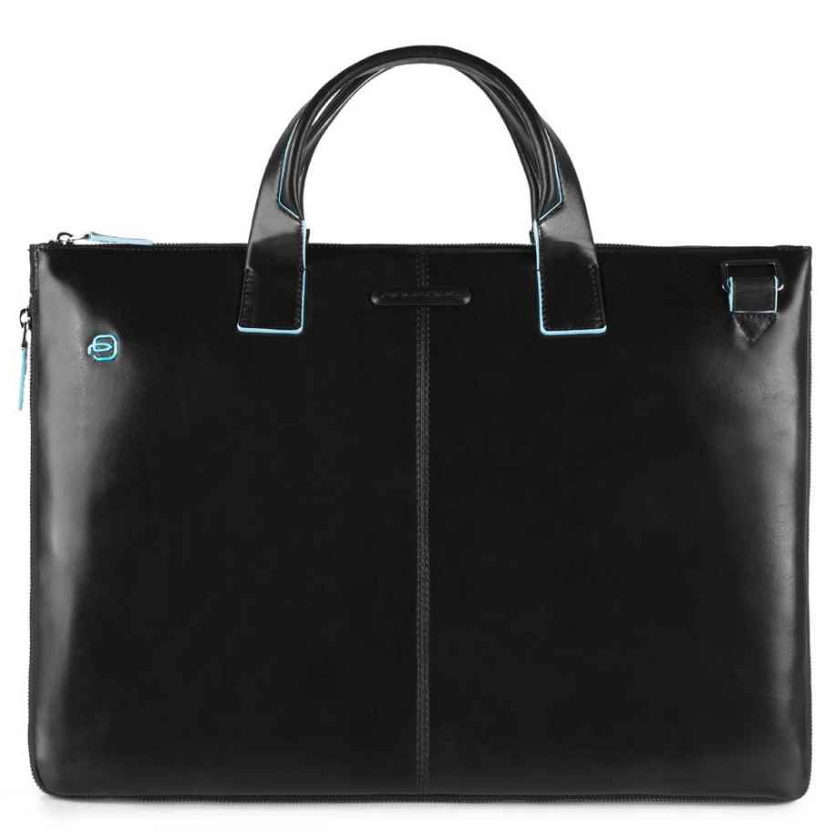 Piquadro Blue Square Expandable Slim Computer Bag 15.6 black Zwart