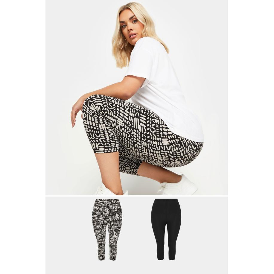Yours Set Van Twee Paar Cropped Leggings Met Abstracte Print In Zwart Size 42 Zwart